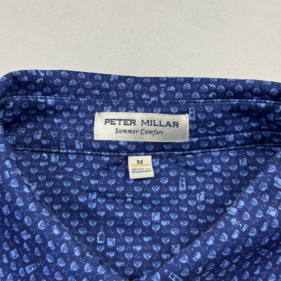 Peter Millar Summer Comfort Whisky Sour Cocktail Polo Golf Shirt Blue Men's Sz M - Picture 5 of 11
